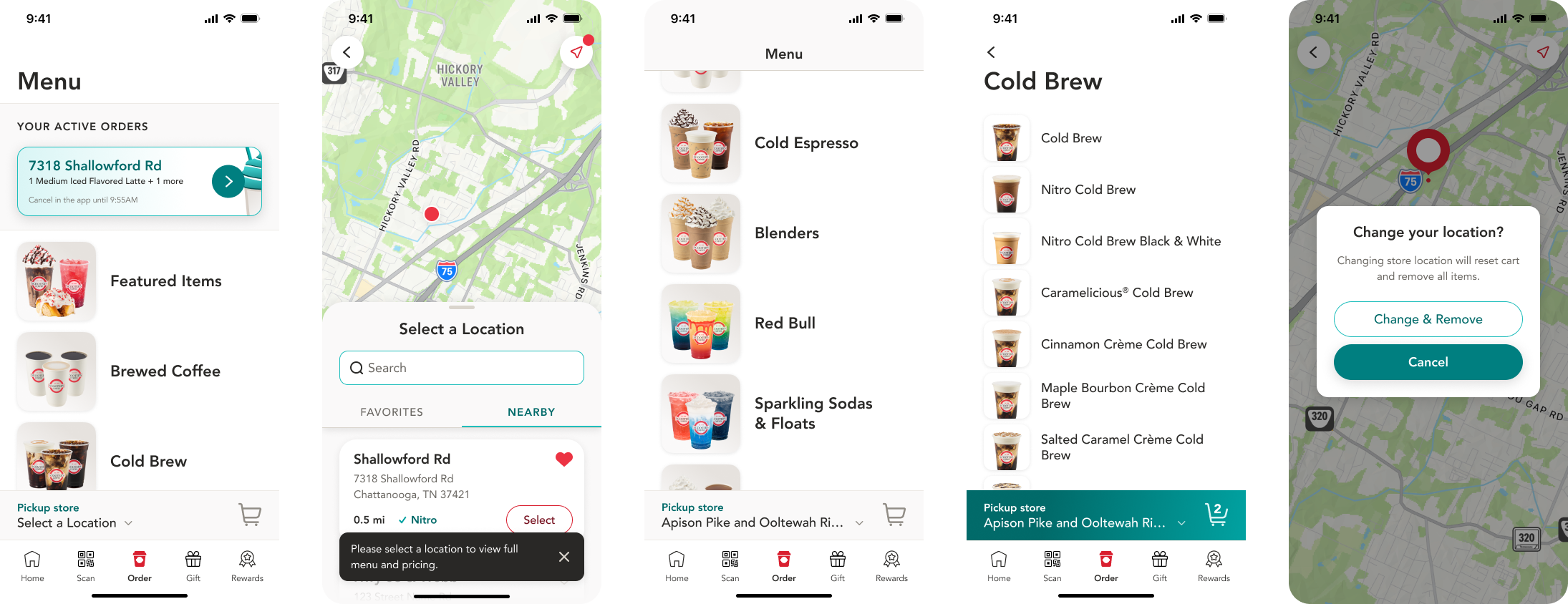 UI for menu and location selection